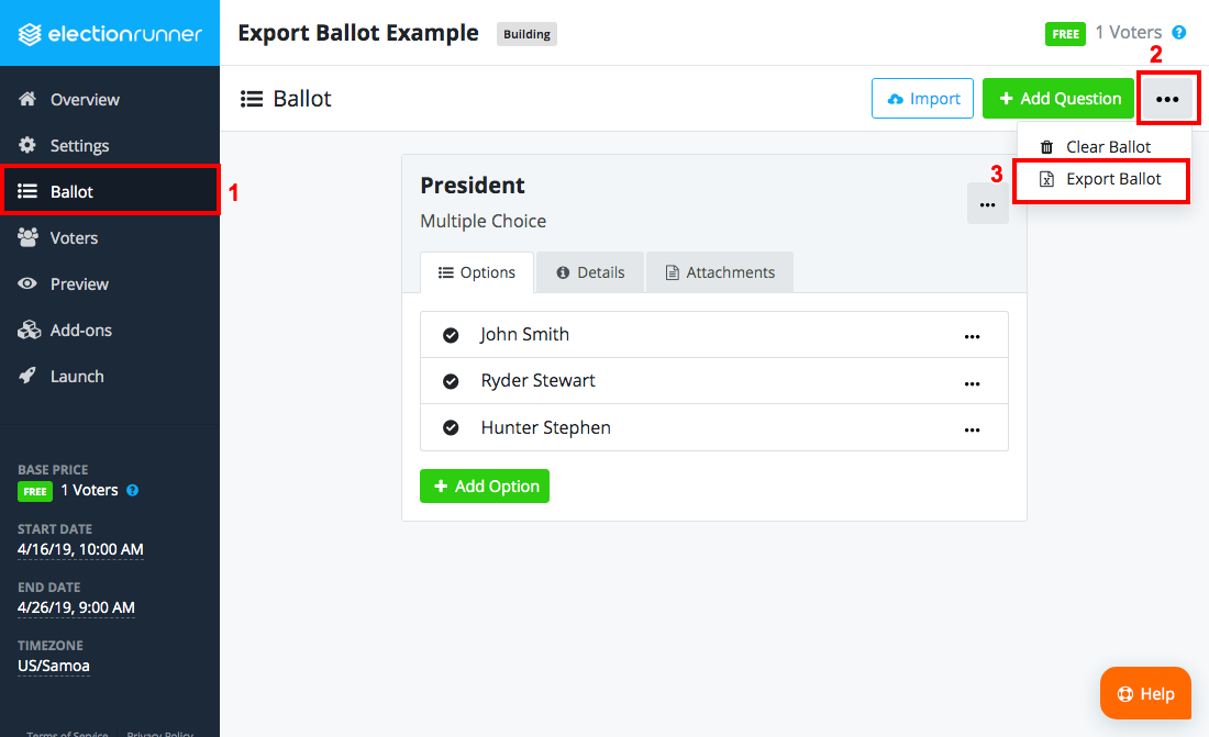 Clear Election's Ballot